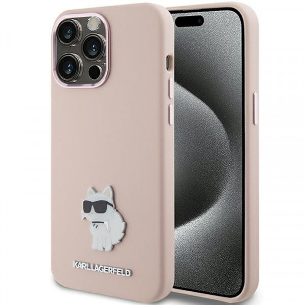  Чехол Karl Lagerfeld Silicone Choupette Metal Pin для iPhone 15|14|13 Pink (KLHCP15SSMHCNPP)
